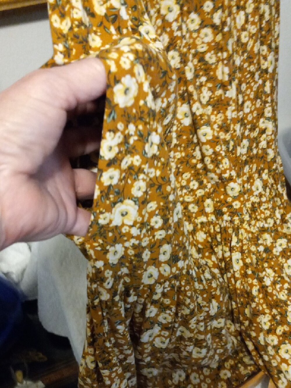 Old Navy Mustard Yellow Floral Tiered Midi dress Tiered Bottom. - Picture 5 of 6